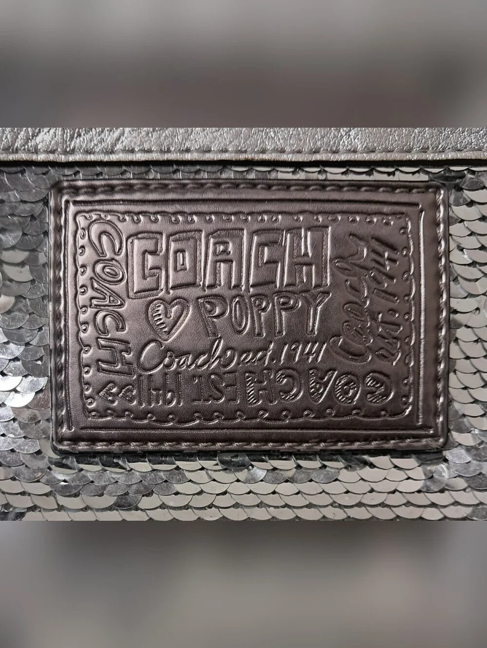 Coach Silver Sequin Poppy Wristlet